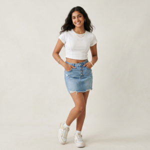 Sunlit Denim Skirt & Crop Top Set
